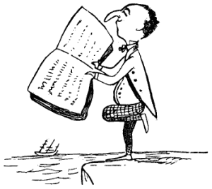 104-cartoon-man-reading-book-standing-on-one-foot-sea-ship-sailing-public-domain